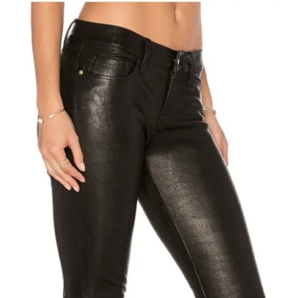 New Frame Le Skinny de Jeanne Mid-Rise Leather Pants in Washed Black size 23 - Picture 2 of 16